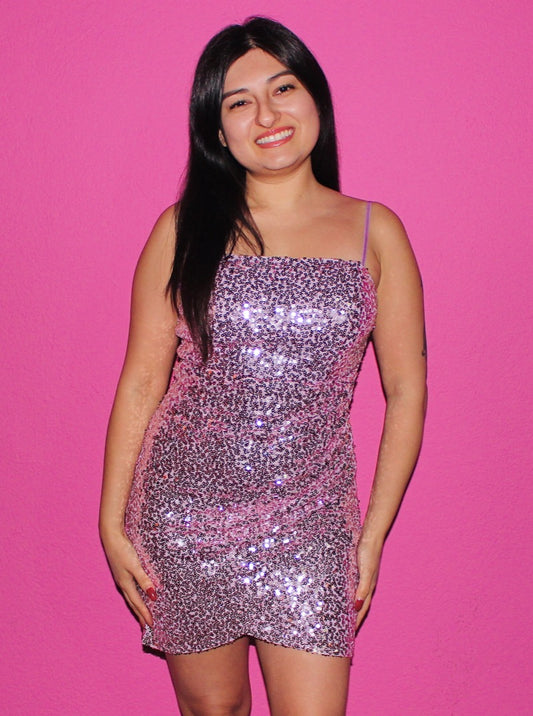 Pink Purple Sequin Mini Dress