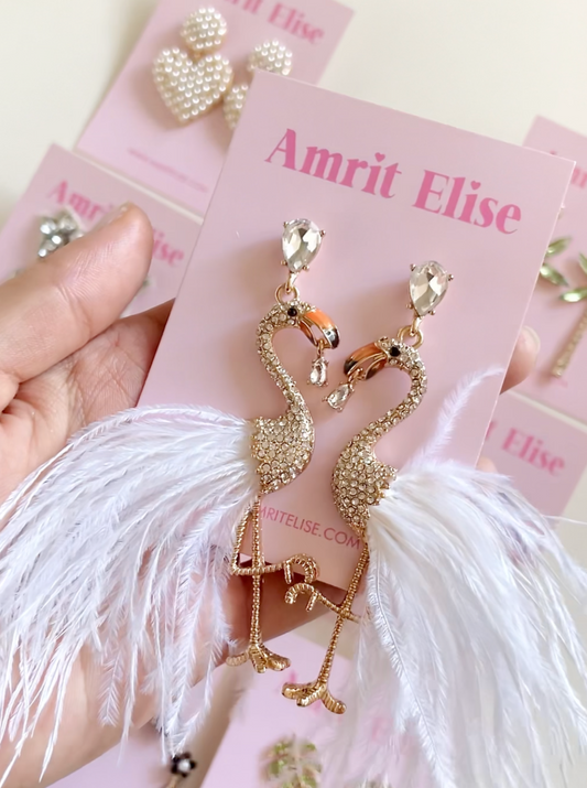 Faux Feather Flamingo Earrings
