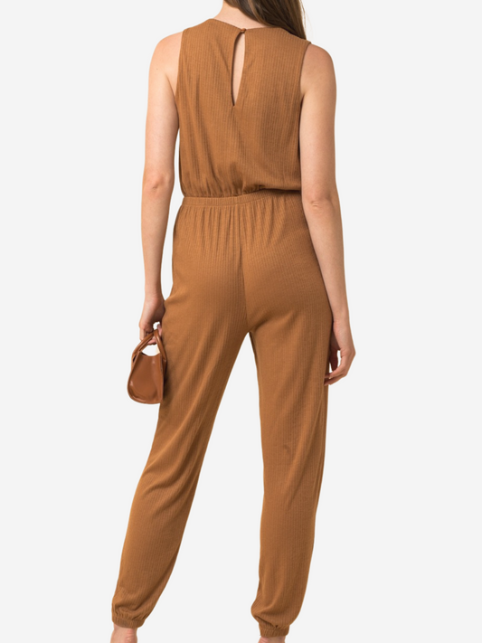 Caramel Sleeveless Ribbed Jumpsuit