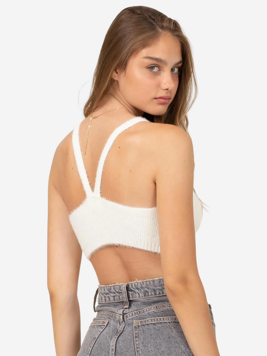 White Fuzzy Mini Crop Top