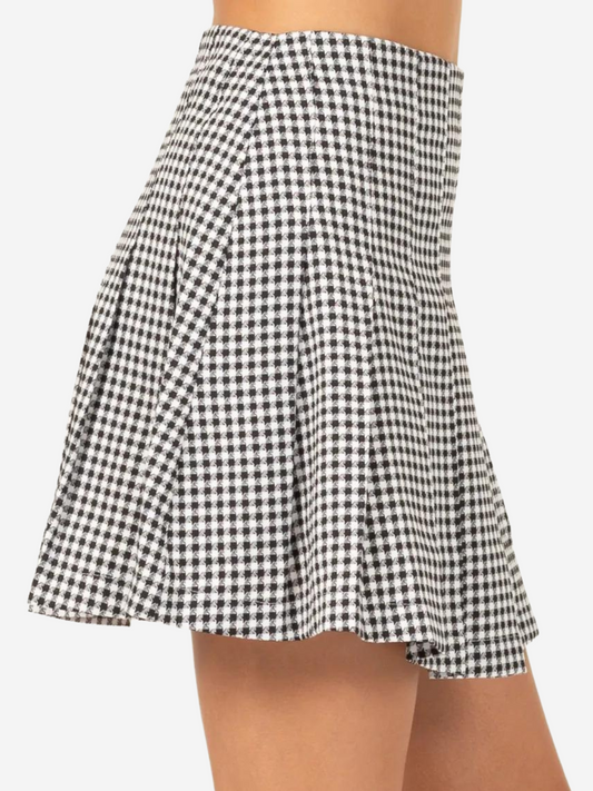 Houndstooth Pleated Mini Skirt