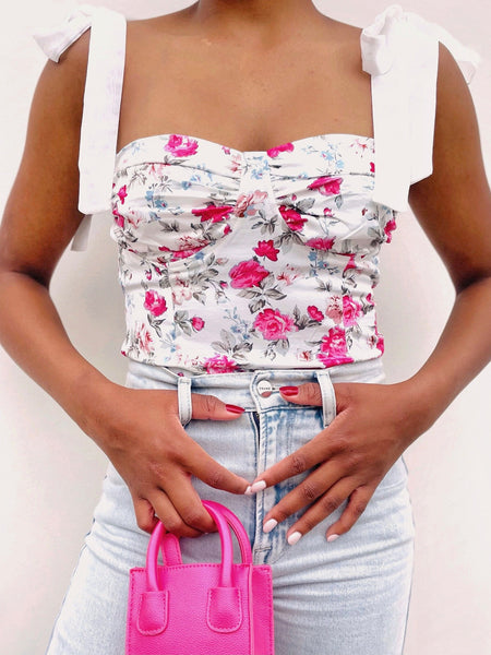 Floral Corset Top with Bow Straps