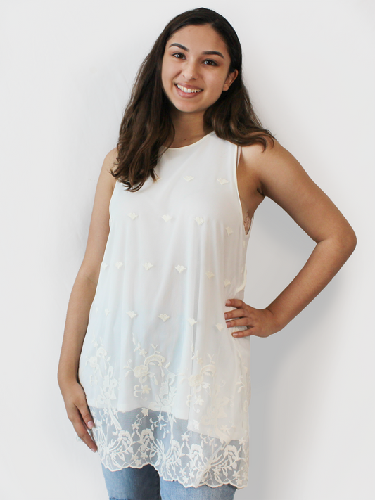 White Embroidered Sleeveless Top