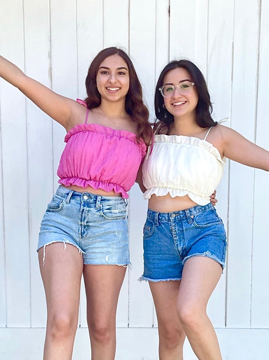 Ruffle Tube Top with Bow Straps - Fuchsia