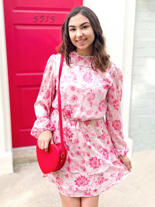Long Sleeve Pink Floral Dress