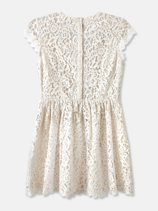 White Lace Dress with Pearl Sleeves