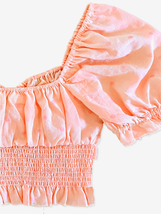 Orange Puff Sleeve Crop Top