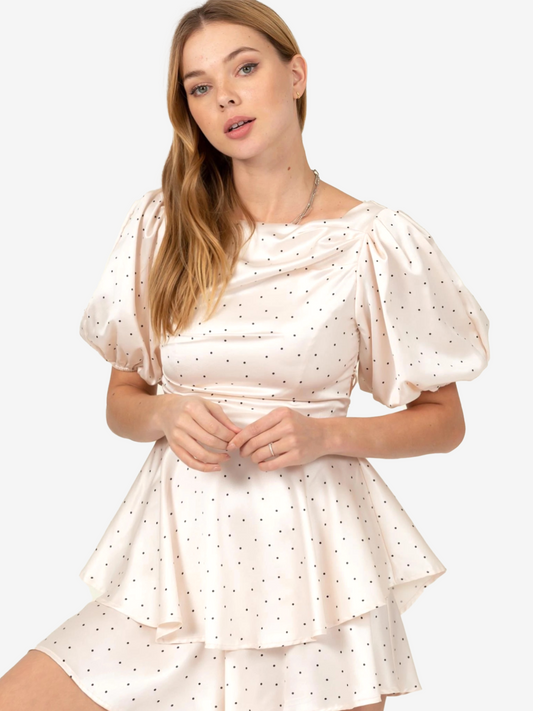 Polka Dot Puff Sleeve Mini Dress/Romper