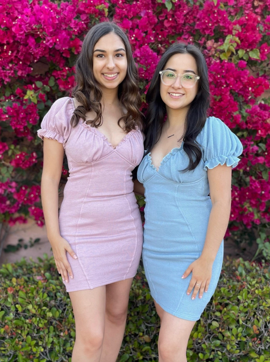 Puff Sleeve Bodycon Dress - Blue