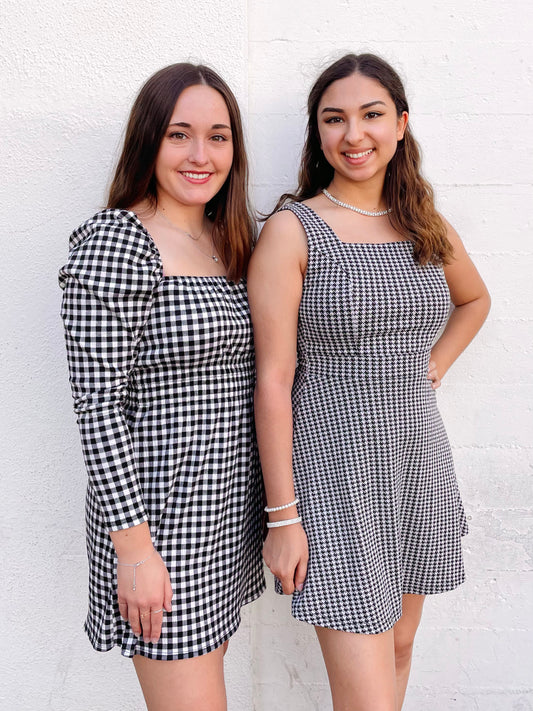 Sleeveless Houndstooth Skater Dress