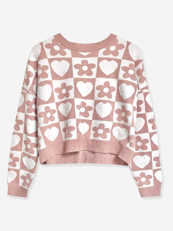 Checker Floral Sweater