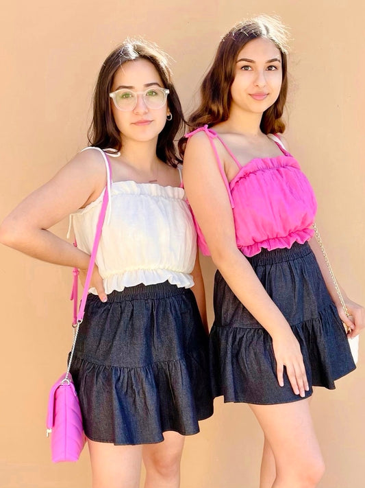 Black Denim Tiered Skirt