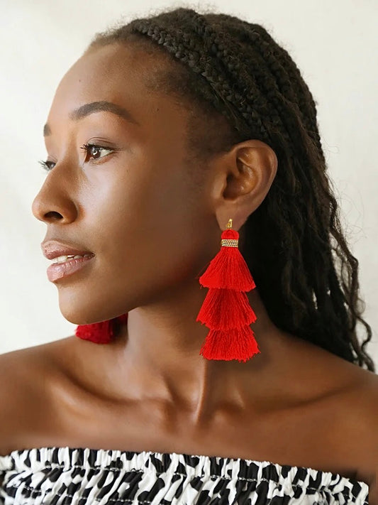 Aria Red Tassel Earrings