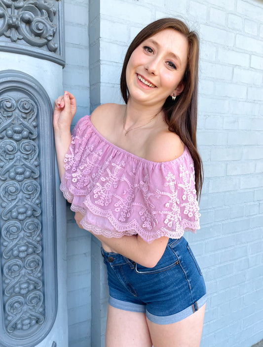 Lilac Off Shoulder Lace Top