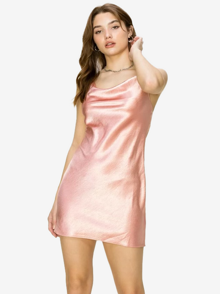 Pink Cowl Neck Satin Dress