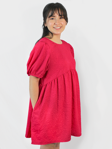 Red Puff Sleeve Babydoll Dress