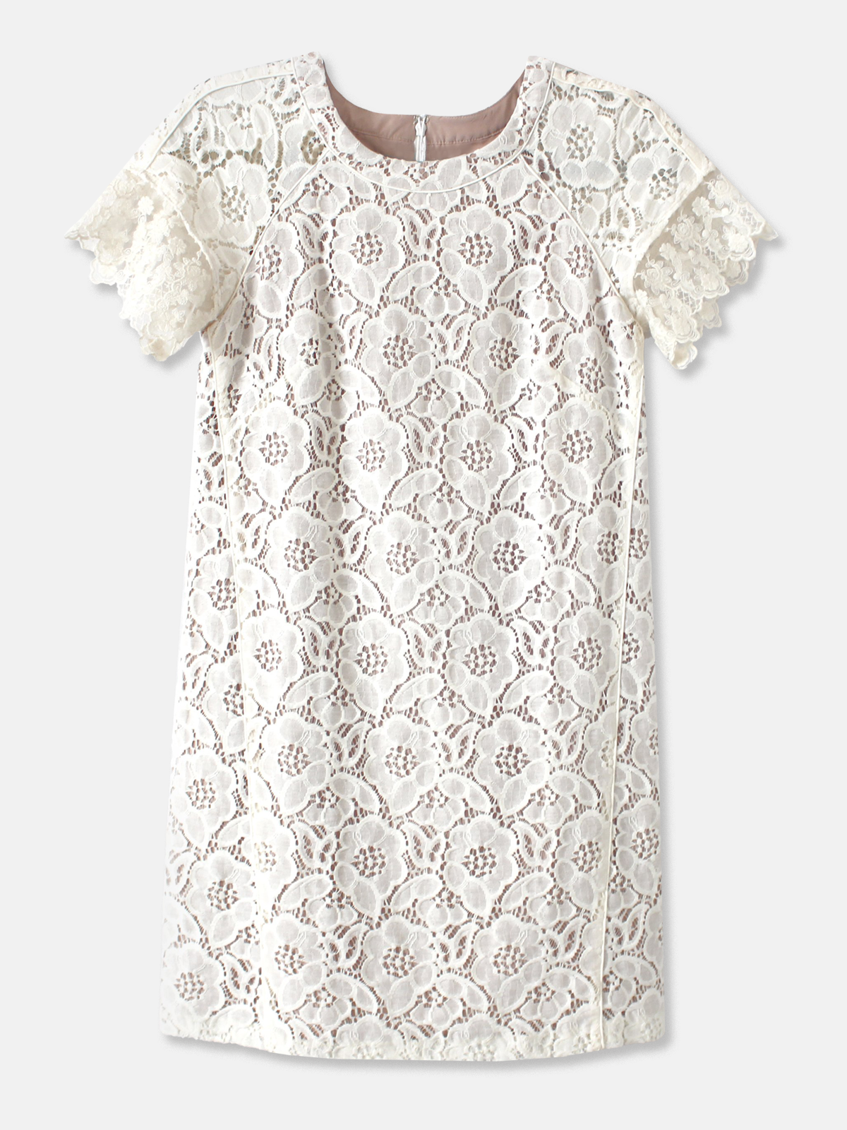 White Shift Dress with Lace Sleeves