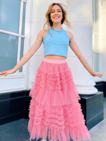 Coral Pink Ruffle Tulle Skirt