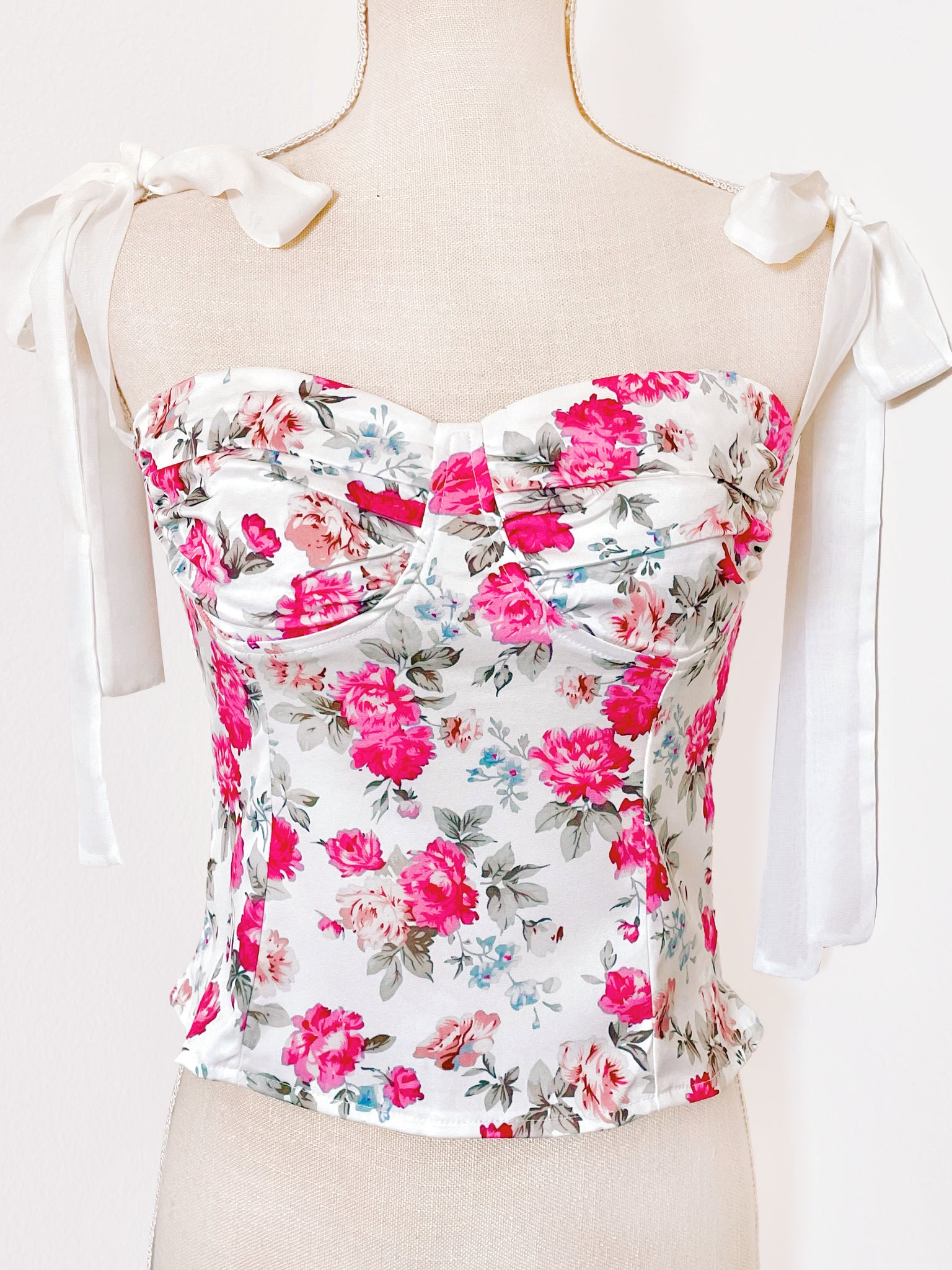 Floral Corset Top with Bow Straps – Amrit Elise