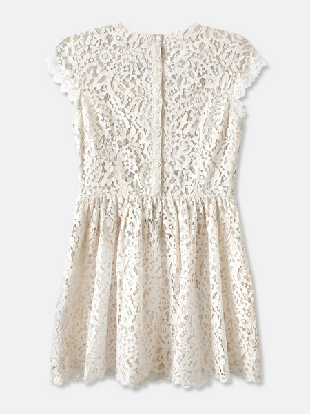 White Lace Dress with Pearl Sleeves