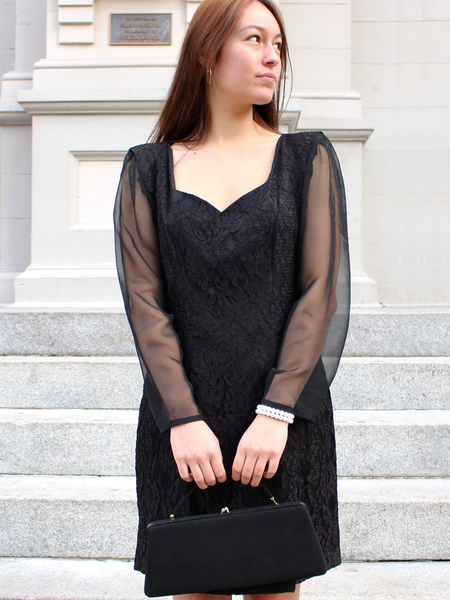 Black Lace Dress with Organza Sleeves