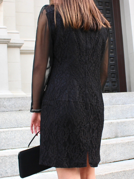 Black Lace Dress with Organza Sleeves