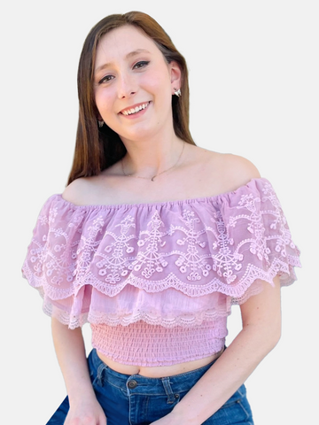 Lilac Off Shoulder Lace Top