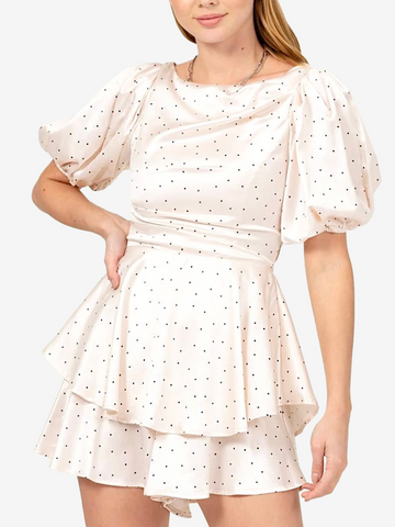 Polka Dot Puff Sleeve Mini Dress/Romper