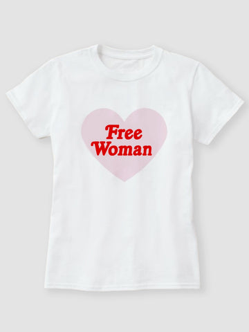 Free Woman Tee - Pink Heart Red Letters