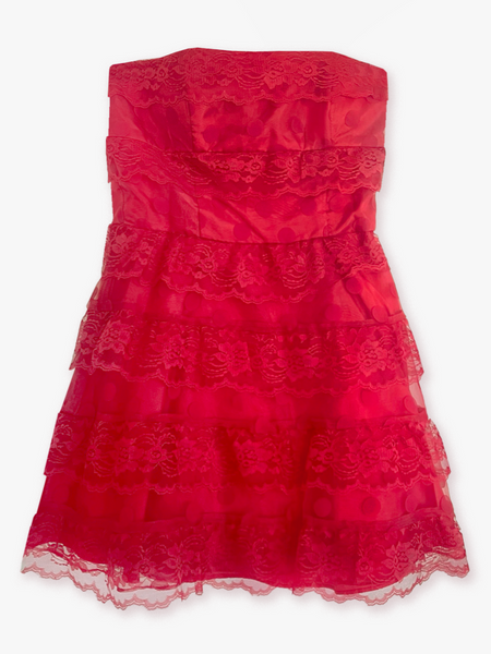 Red Strapless Lace Dress