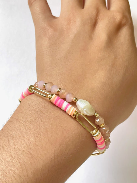 Pink & Gold Beaded Bracelet Set
