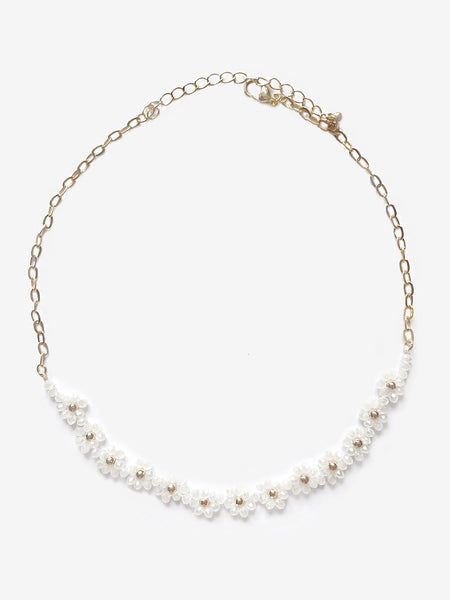 White Beaded Floral Necklace