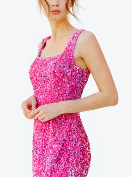 Fuchsia Velvet Sequin Dress