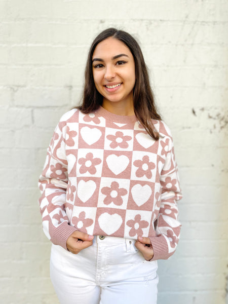 Checker Floral Sweater