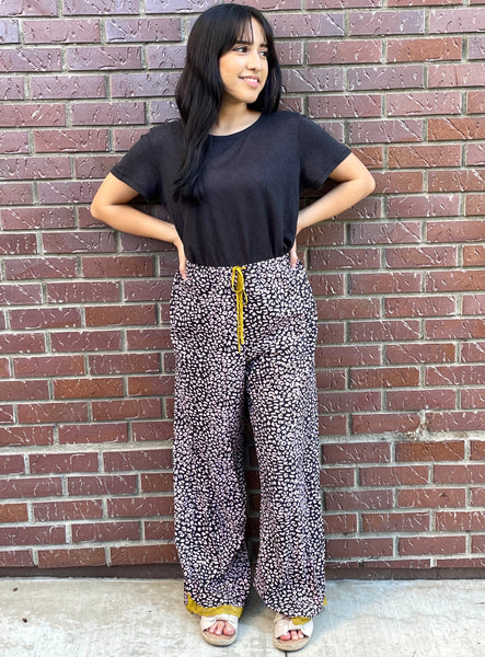 Leopard Pajama Pants with Lace Trim
