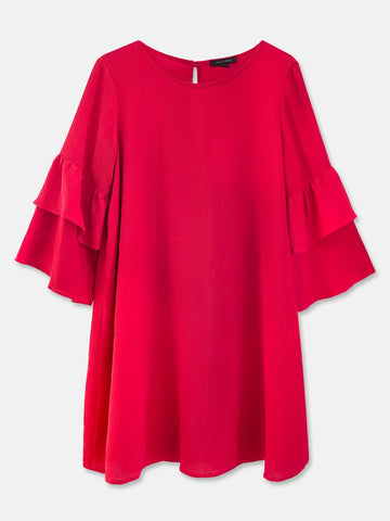Red Shift Dress with Tiered Sleeves